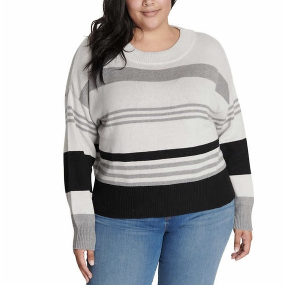 Lucky Brand Women’s Colorblock Knit Sweater Soft Hand Feel Grey Striped XL NWT - Picture 4 of 6